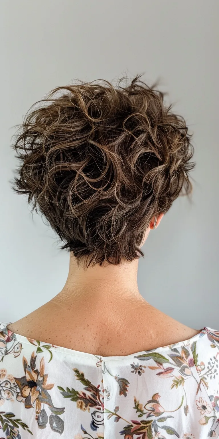 short haircuts for curly hair Digital perm, Asymmetric cut, Short brush Updo, Pixie cut