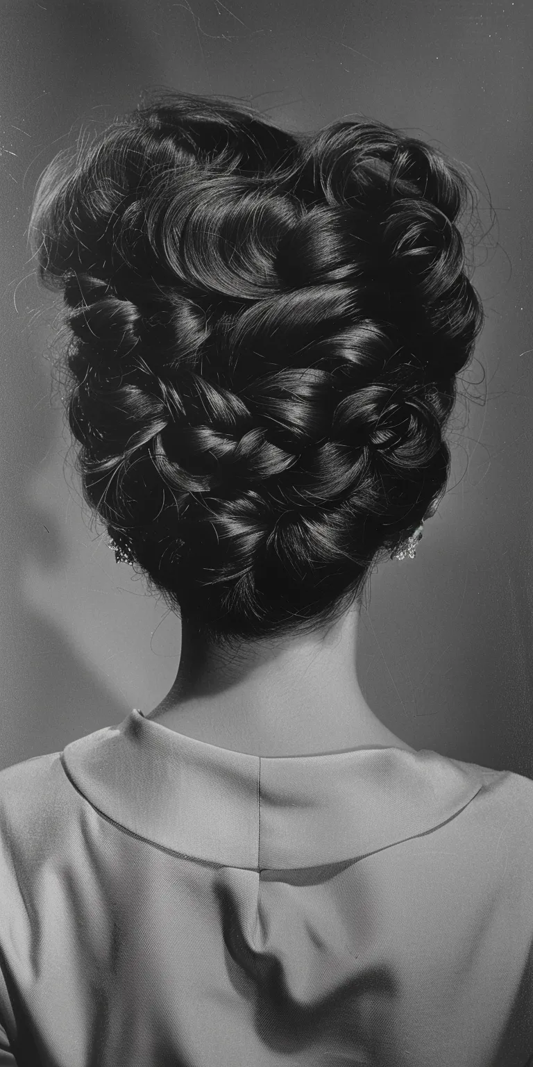 1960 hairstyles Chignon, Updo, Milkmaid braid, French twist, Finger wave