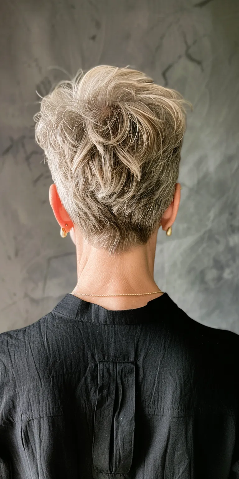 short hair styles for older women Asymmetric cut, Updo, Short brush Digital perm, Chignon