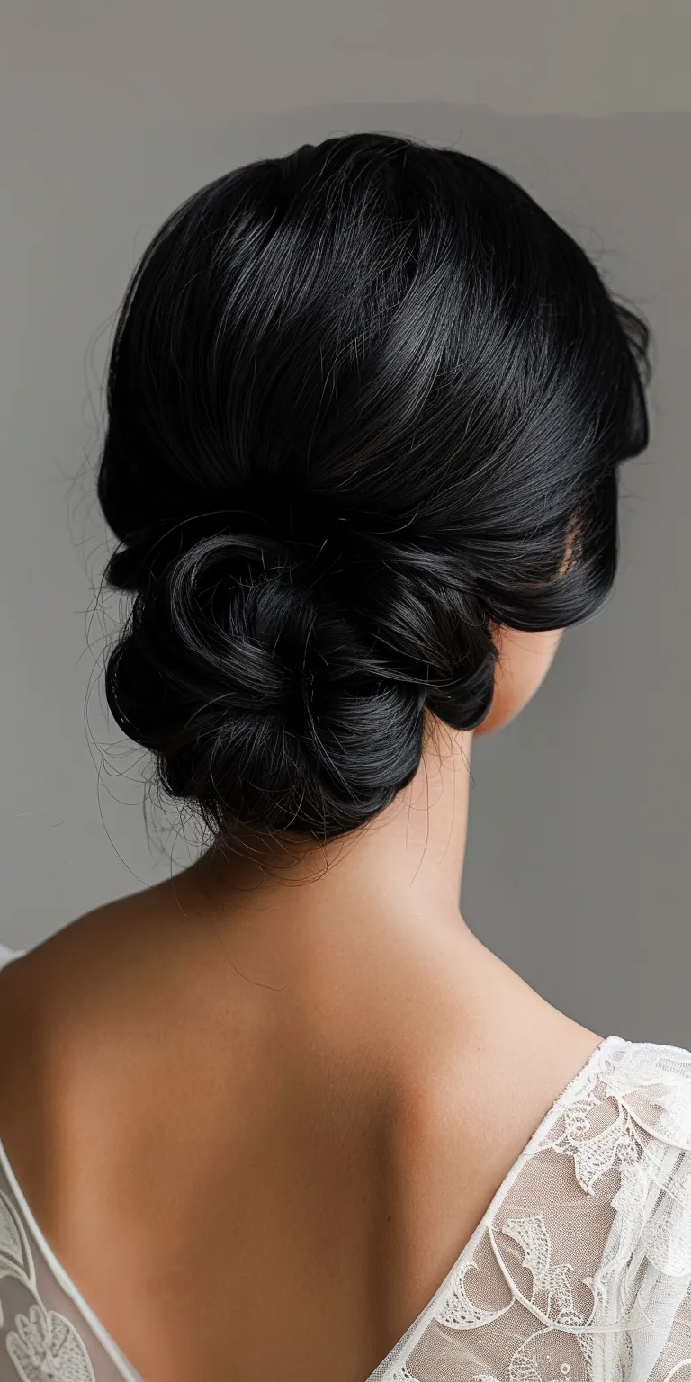 low bun hairstyles Chignon, Updo, French twist, Milkmaid braid, Finger wave