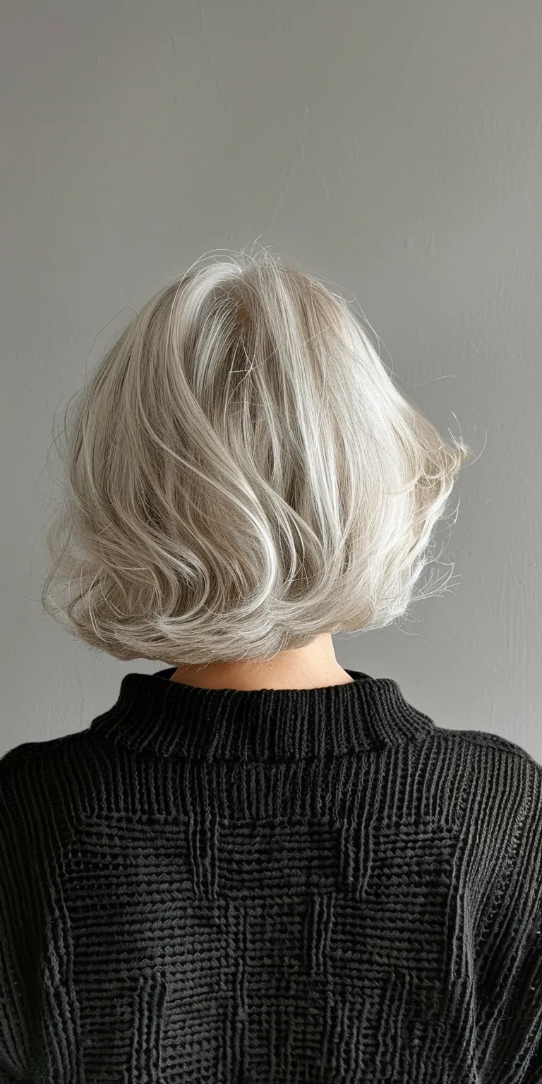 old lady hairstyles Asymmetric cut, Layered hair, Digital perm, Short brush Feathered hair