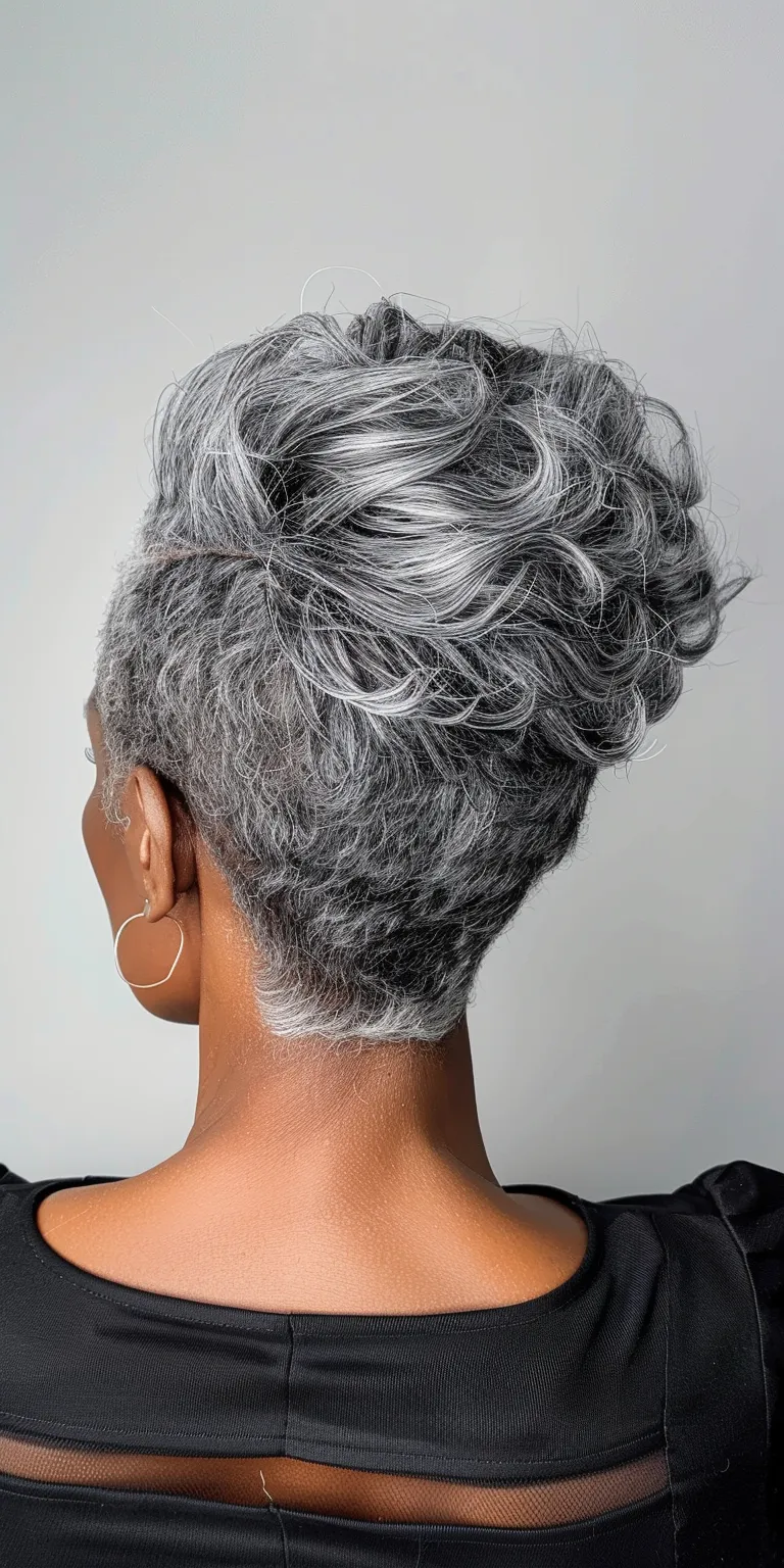 grey hair styles Asymmetric cut, Digital perm, Finger wave, Short brush French twist