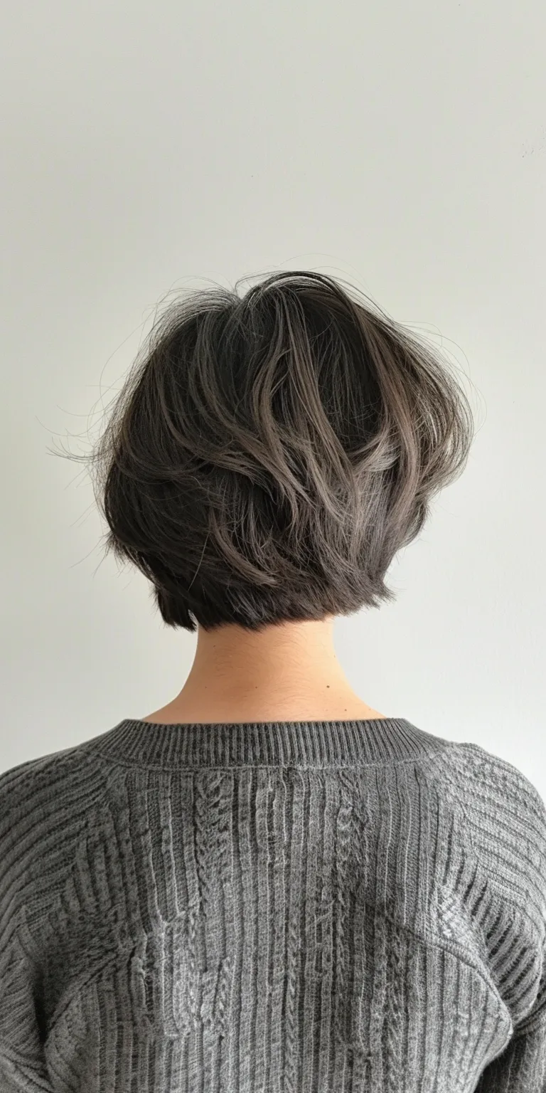 short wigs Asymmetric cut, Short brush Digital perm, Japanese women's hairstyles, Layered hair