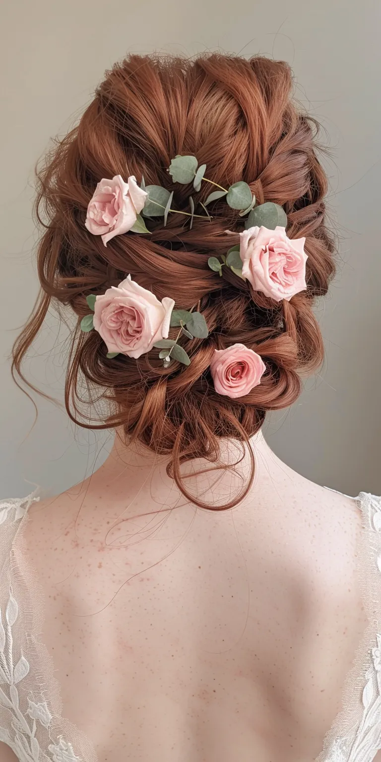 rose hairstyle Updo, Milkmaid braid, Boho braids, Waterfall Ballerina bun