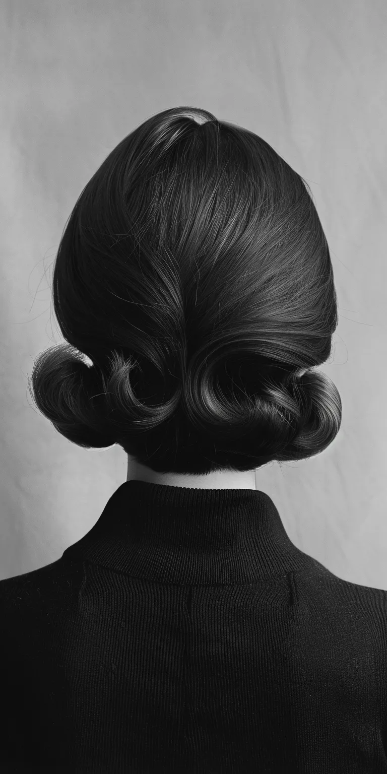 1960s hairstyles Chignon, Updo, Japanese women's hairstyles, Finger wave, Bouffant