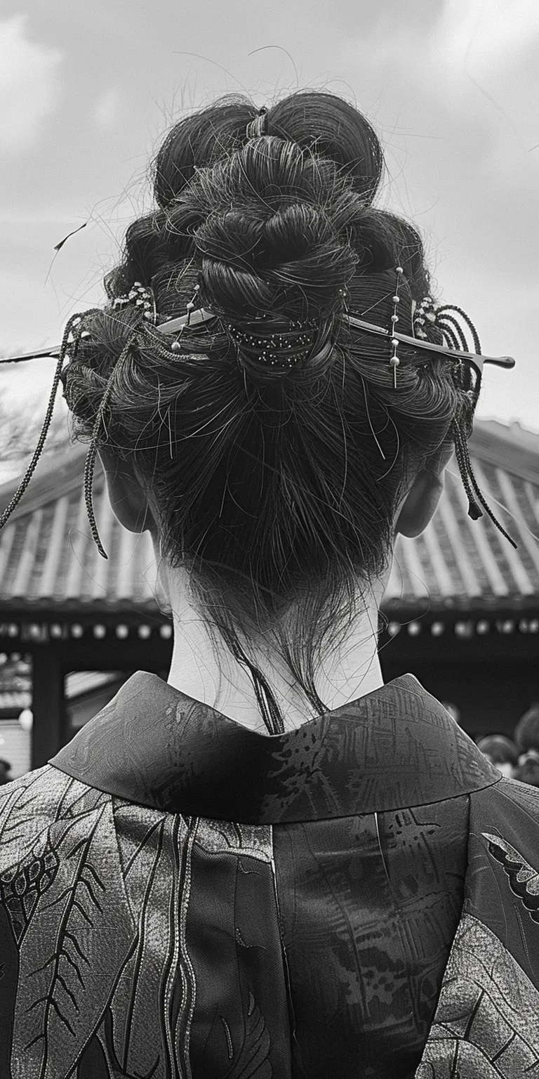 samurai hairstyle Japanese women's hairstyles, Updo, Chignon, Milkmaid braid, Hair twists