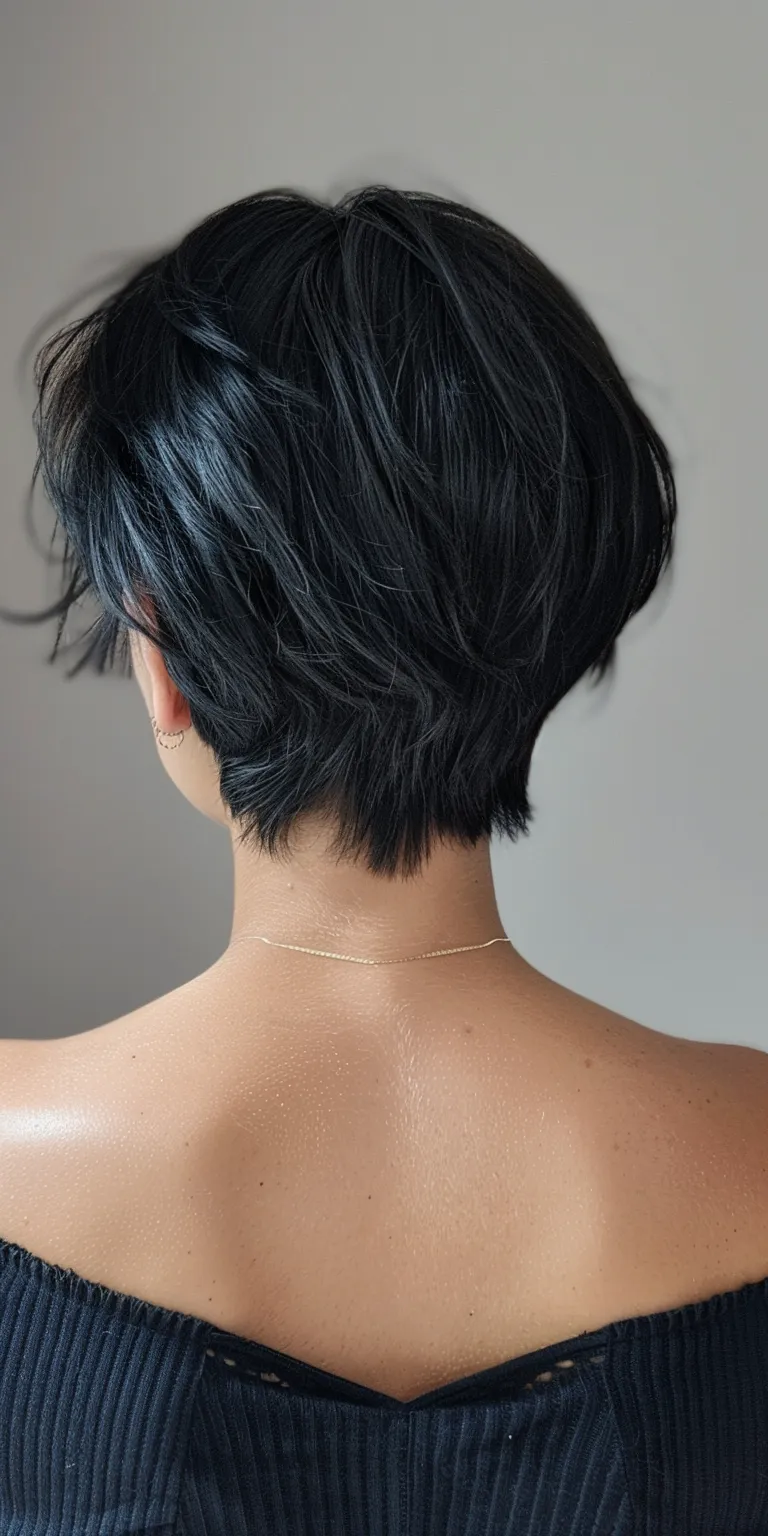 short hairstyles for fat faces and double chins Asymmetric cut, Pixie Short brush Bob Japanese women's