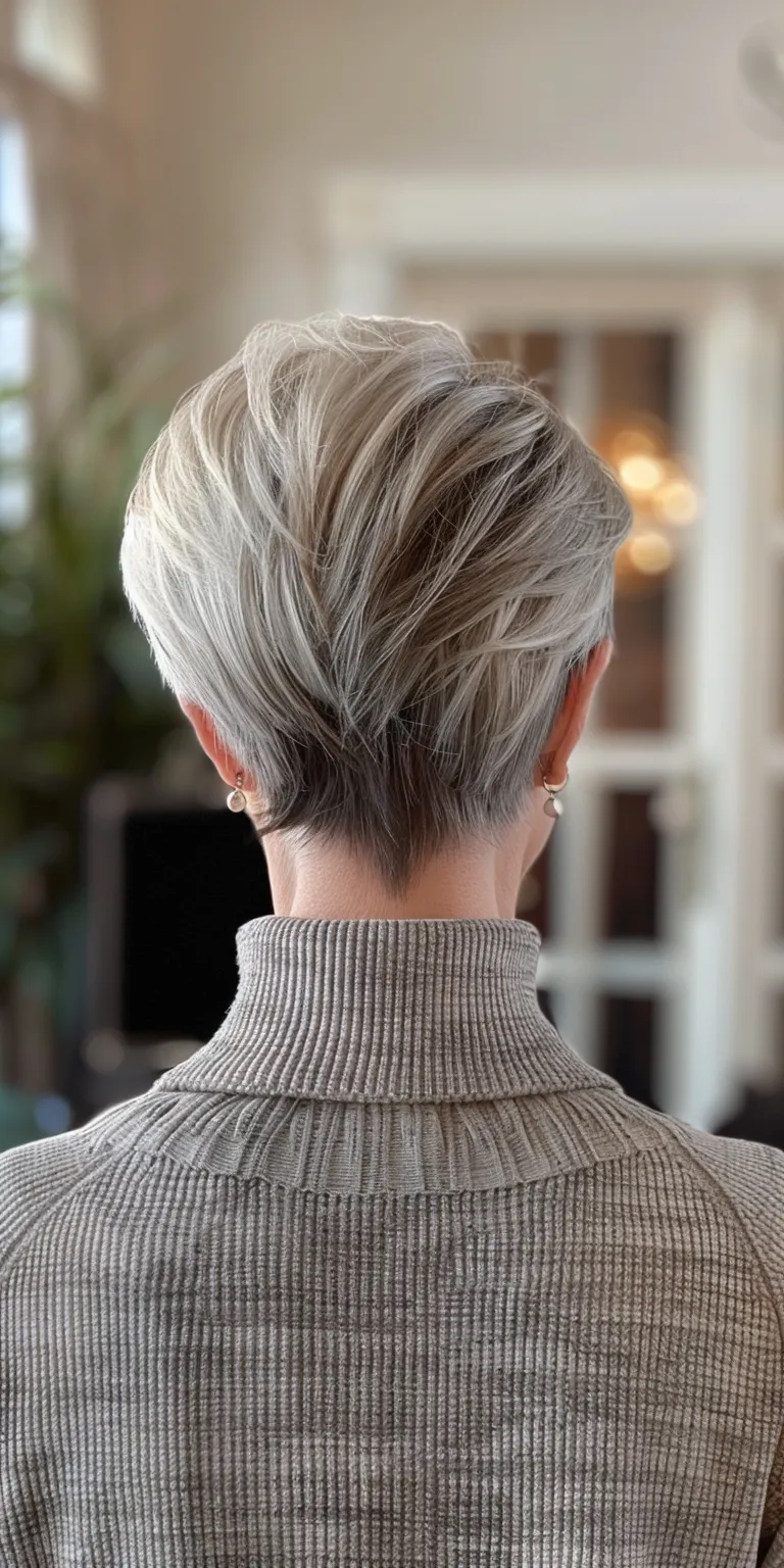 over 50 haircuts Asymmetric cut, Short brush Pompadour, Pixie French twist