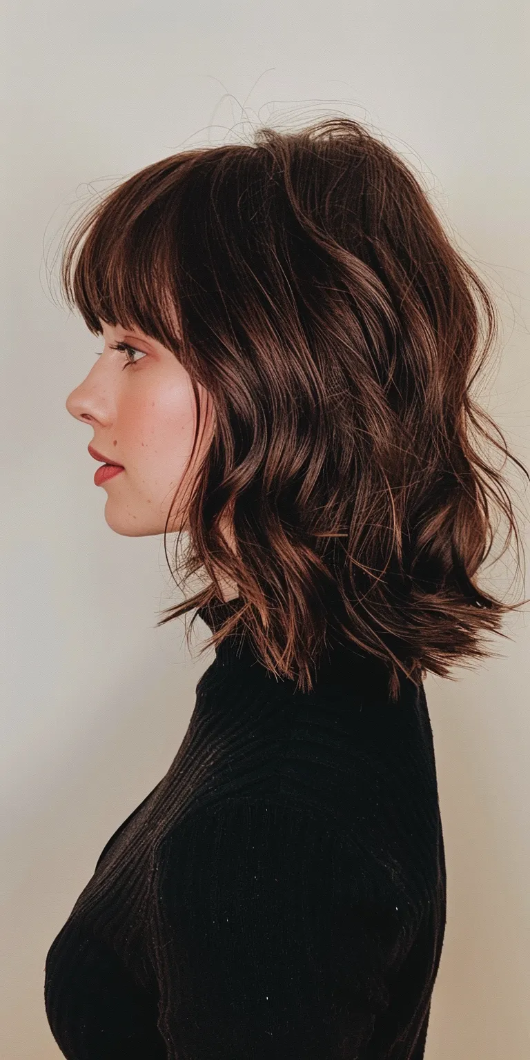 hairstyles for shoulder length hair Asymmetric cut, Bob Digital perm, Layered hair, Short brush cut