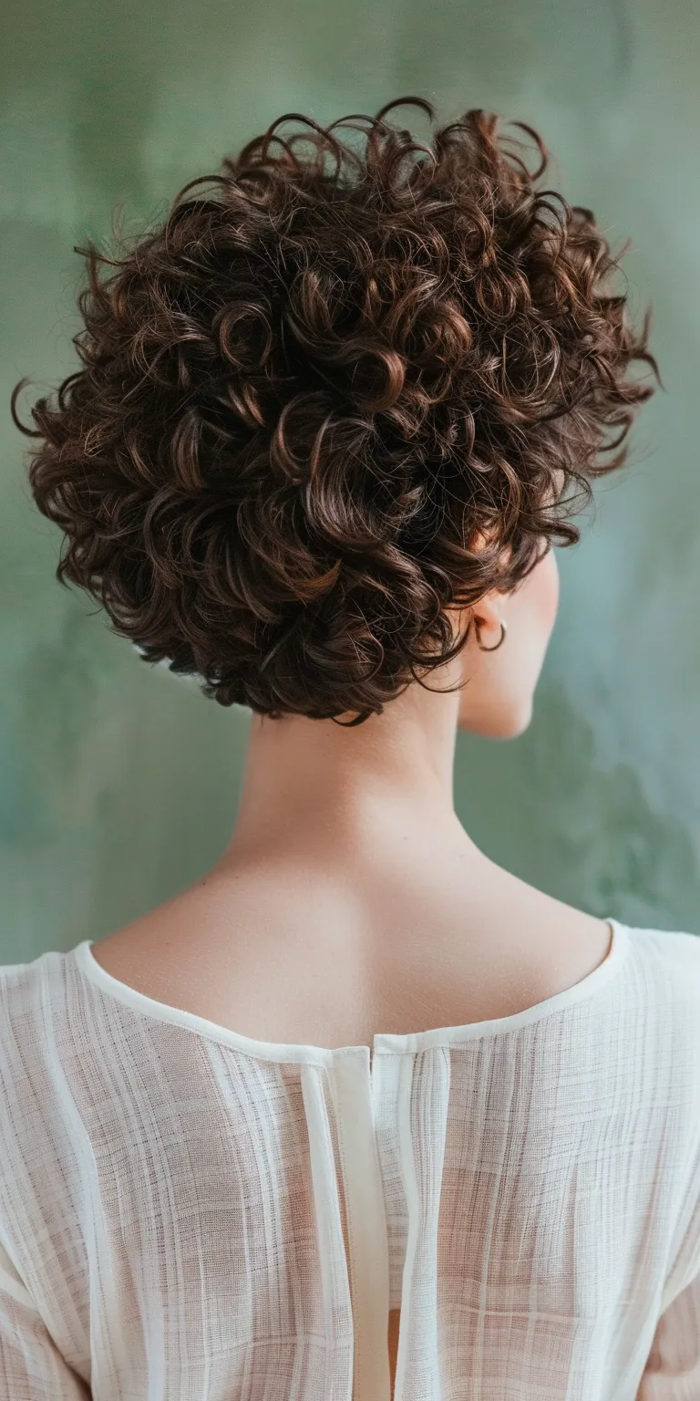 short haircuts for curly hair Updo, Ringlets, Asymmetric cut, Digital perm, Chignon