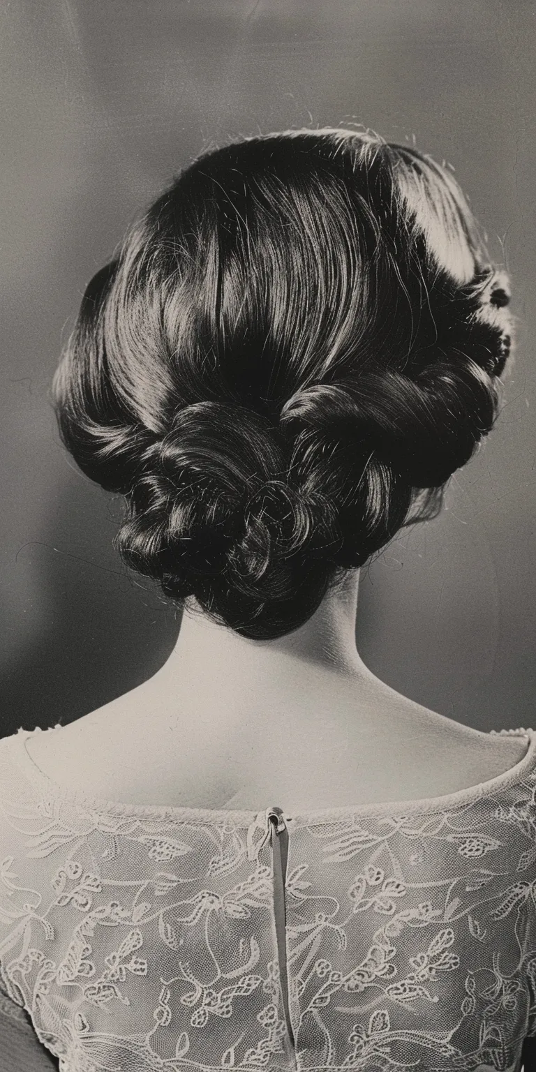 60's hairstyles Chignon, Milkmaid braid, Updo, Finger wave, Historical Christian