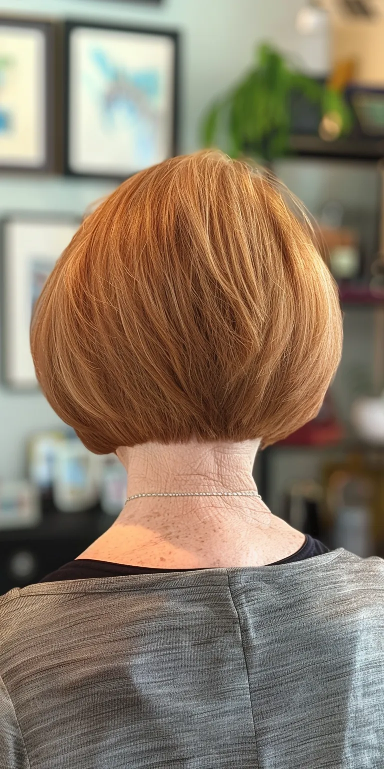 short bob with bangs Asymmetric cut, Short brush Professional Stacked bob, Digital perm