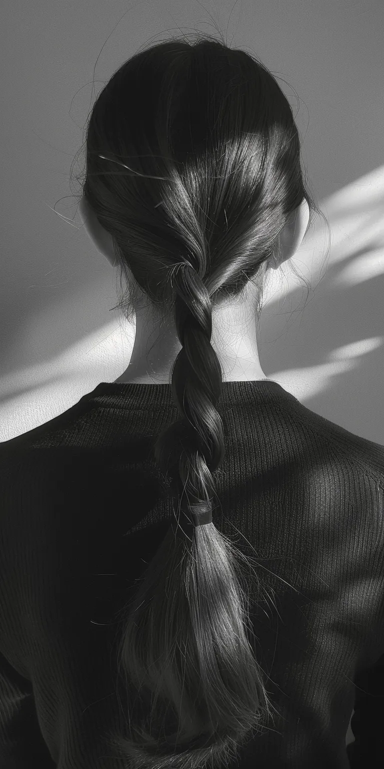 long ponytail Braid, French braid, twist, Chignon, Waterfall braids