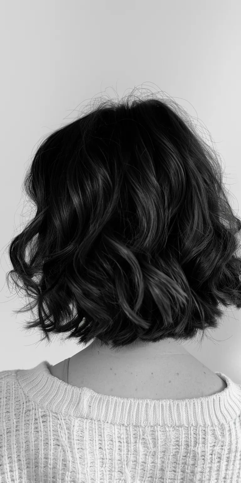 wavy bob Asymmetric cut, Bob Digital perm, Layered hair, Ringlets