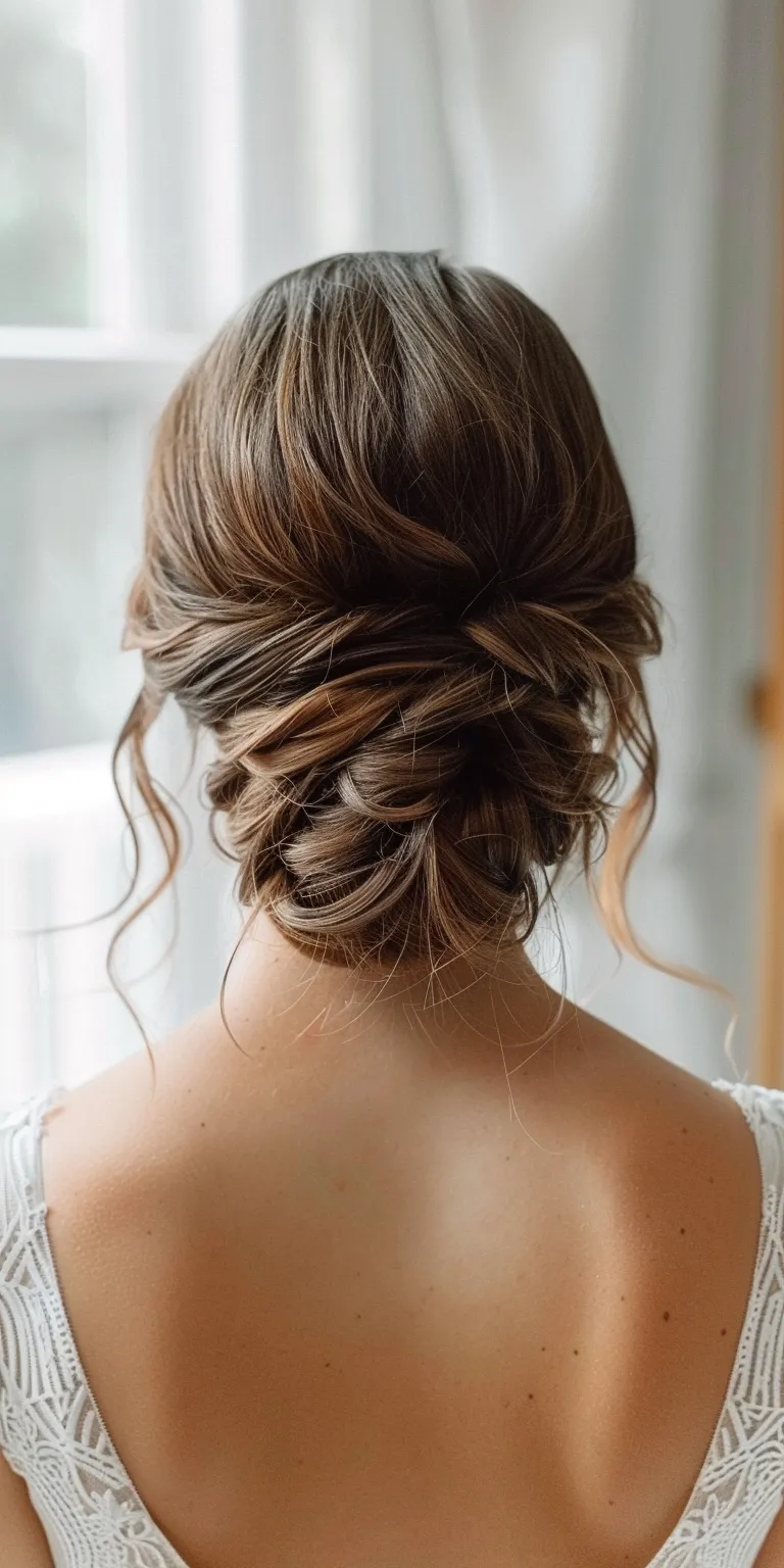 bridesmaid hairstyles Waterfall braids, Updo, Chignon, French braid, Boho braids