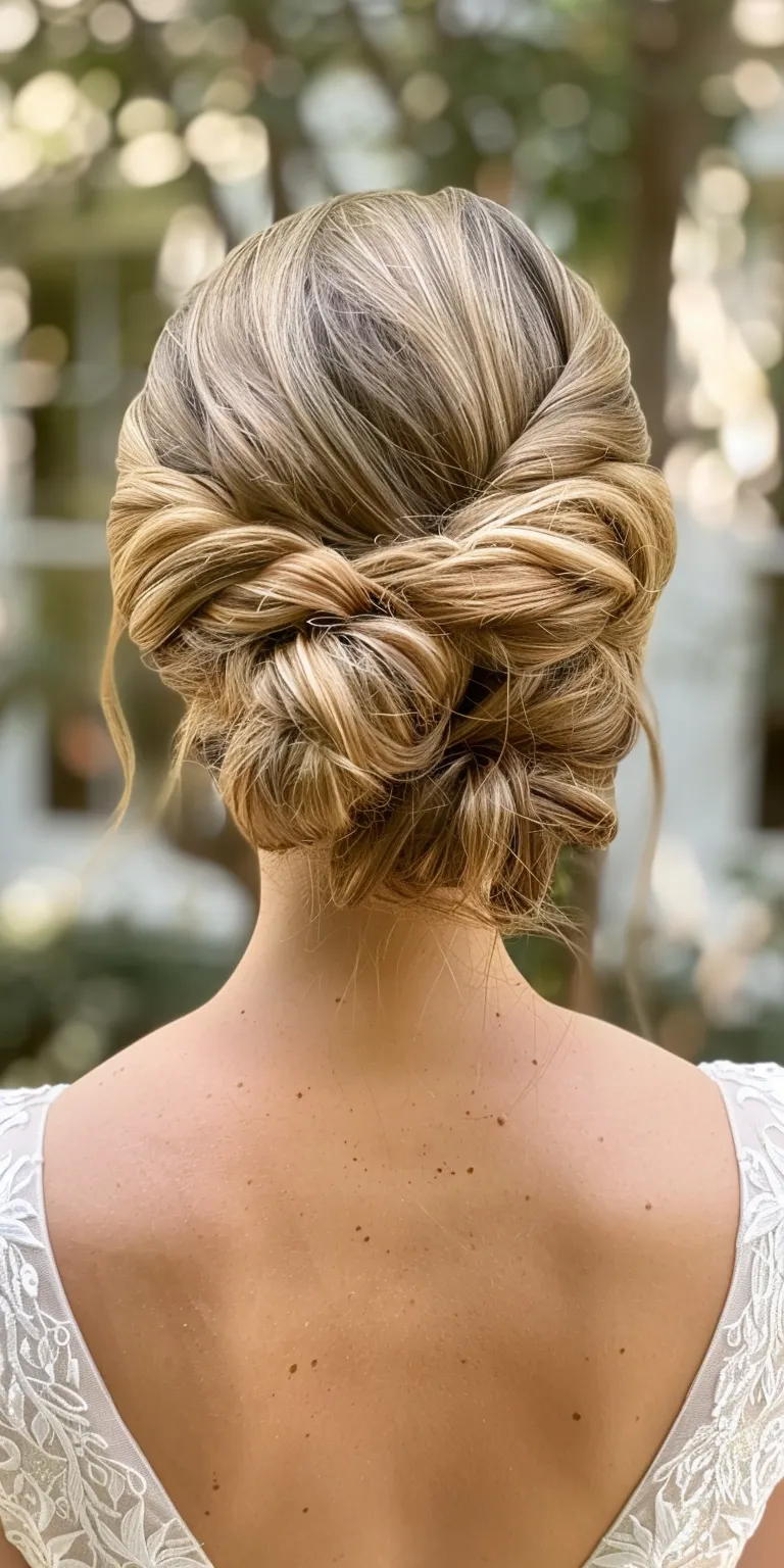 wedding hair styles Updo, Milkmaid braid, French twist, Waterfall braids, Chignon