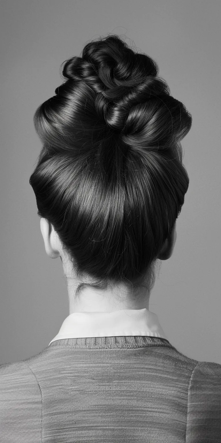 bee hive hair style Chignon, Updo, Ballerina bun, French twist, Milkmaid braid