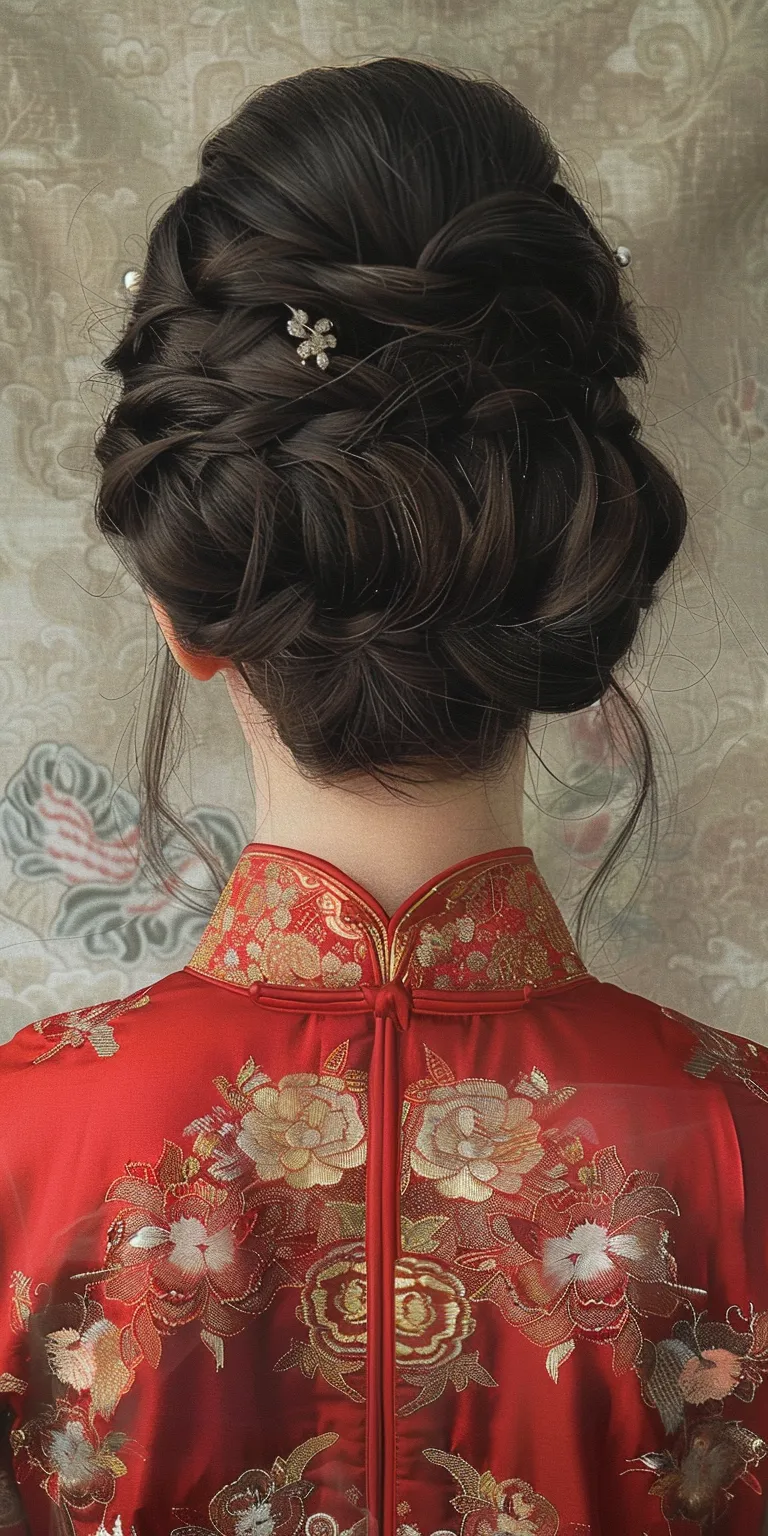 chinese hairstyle Japanese women's hairstyles, Updo, Chignon, French twist, Milkmaid braid