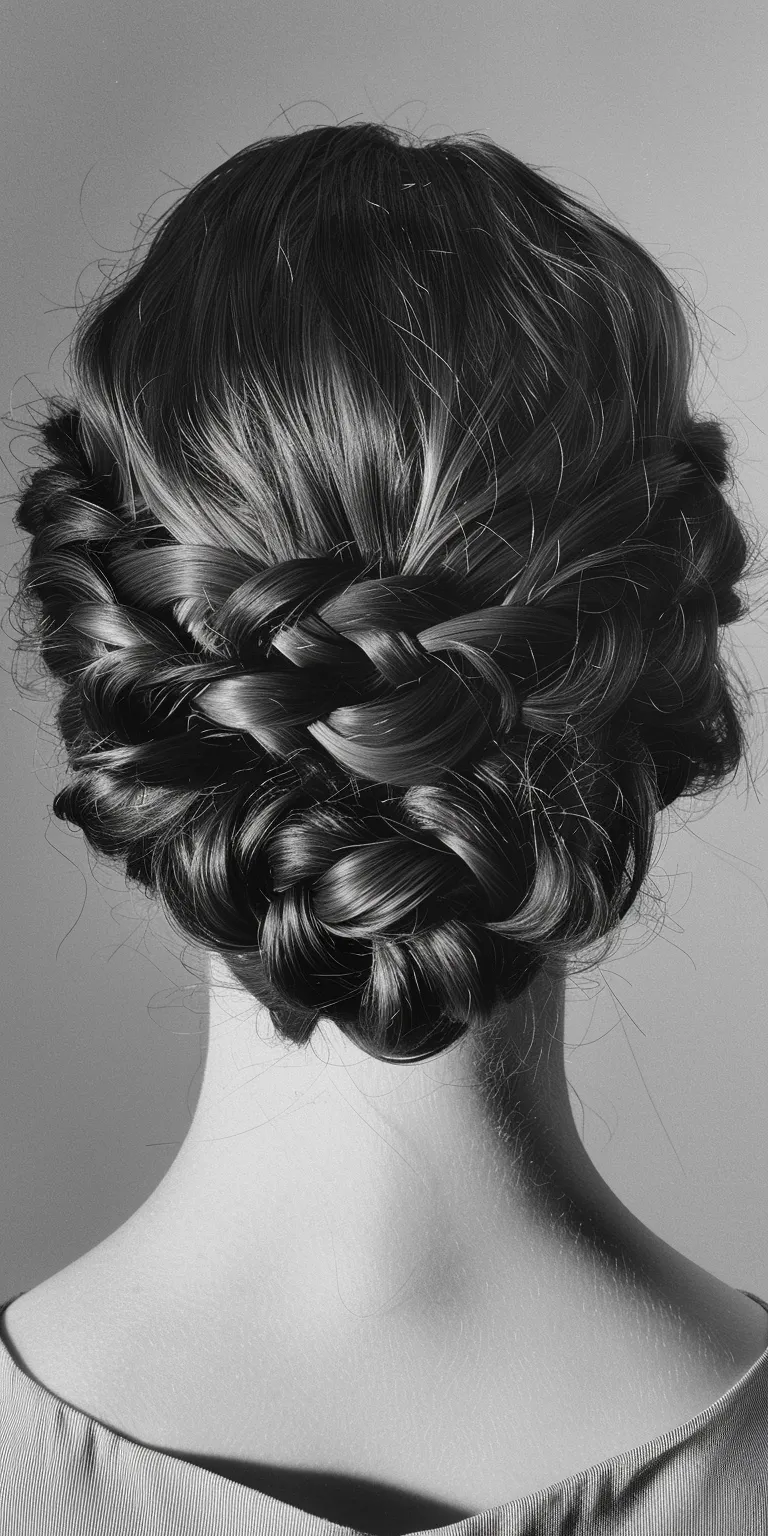 1980 hairstyles French braid, Chignon, Milkmaid Waterfall braids, Updo