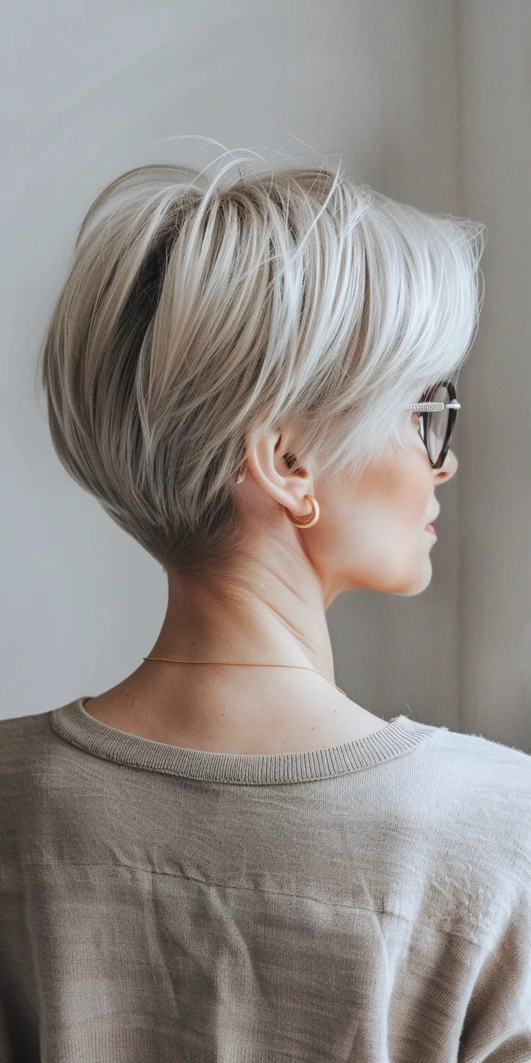 short hairstyles for over 50 with glasses Asymmetric cut, Pixie Updo, Short brush Chignon