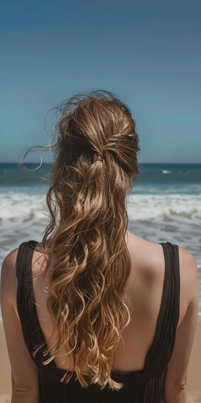 beach hairstyles Mermaid hair, Waterfall braids, Updo, Hair crimping, Ponytail