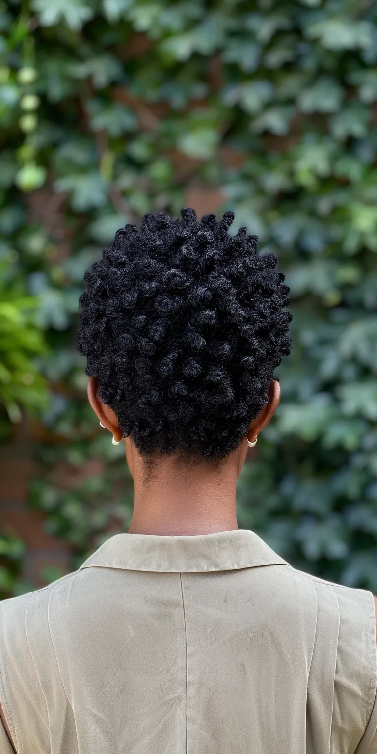 short natural hairstyles Afro puffs, Kinky hair, Digital perm, Jheri curl, Pompadour