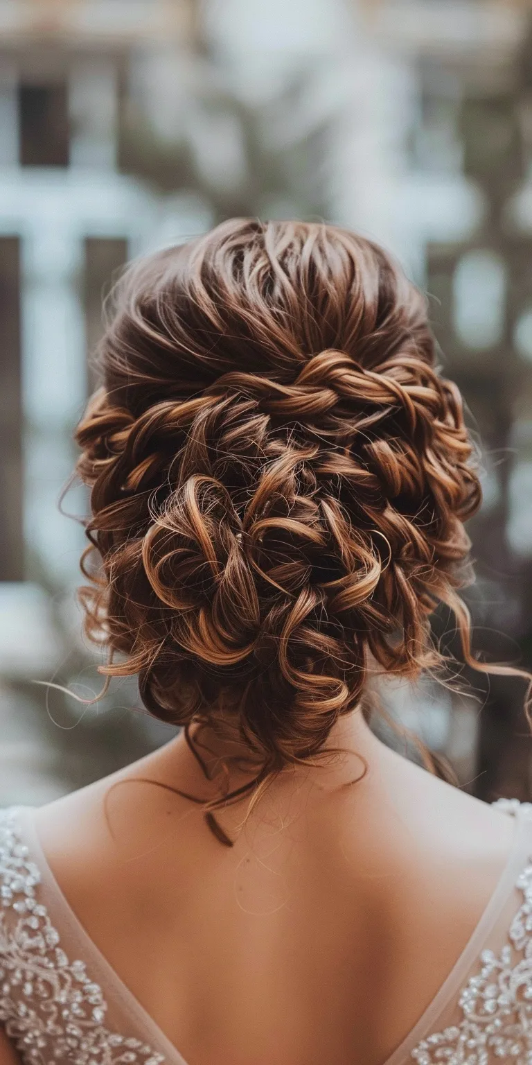 curly hair wedding styles Updo, Chignon, Milkmaid braid, Waterfall braids, French twist