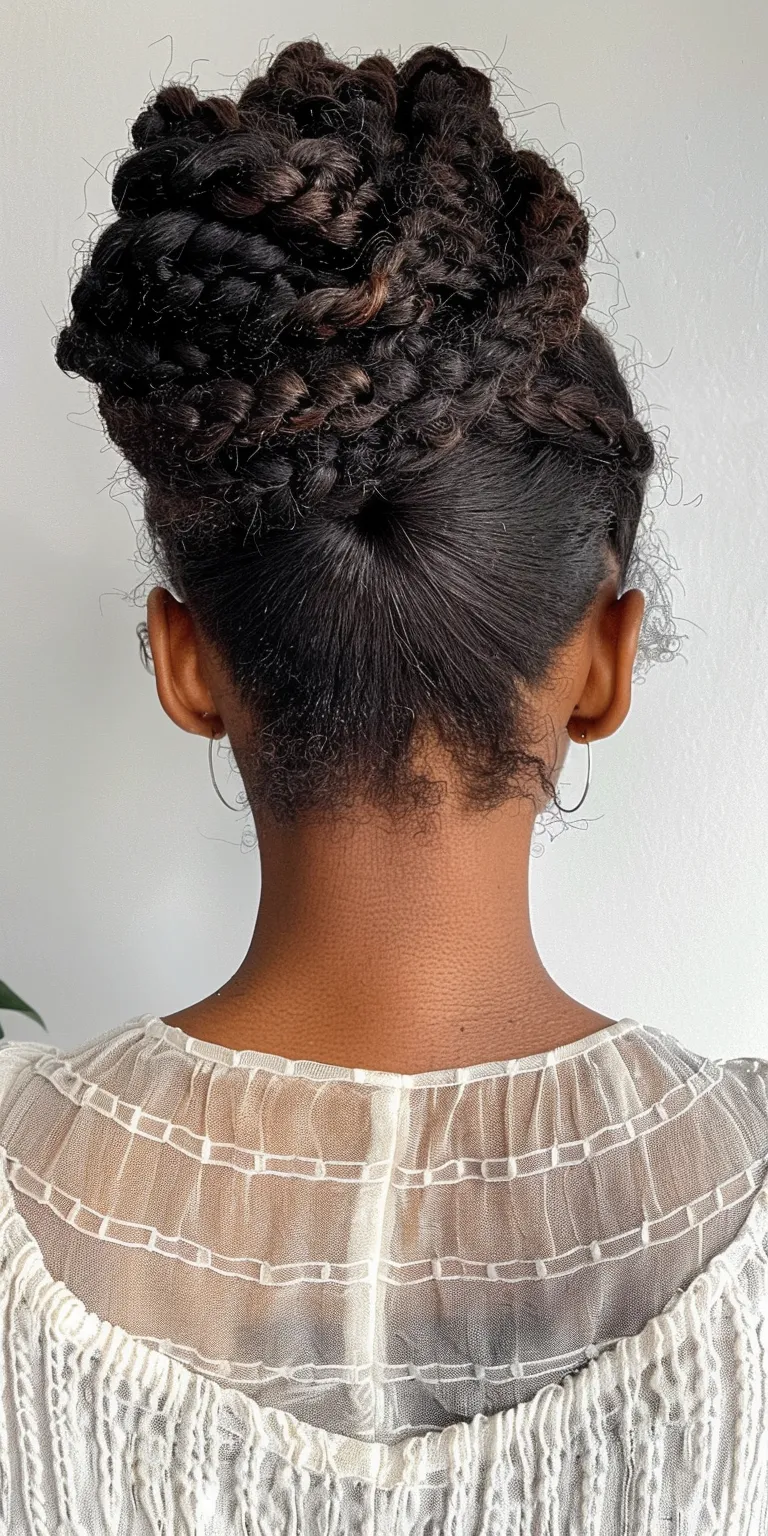 protective hairstyles for natural hair French twist, Waterfall braids, Updo, Hair twists, Boho braids