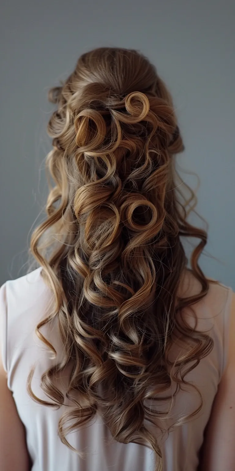 curled hair styles Updo, Waterfall braids, Layered hair, Digital perm, Milkmaid braid