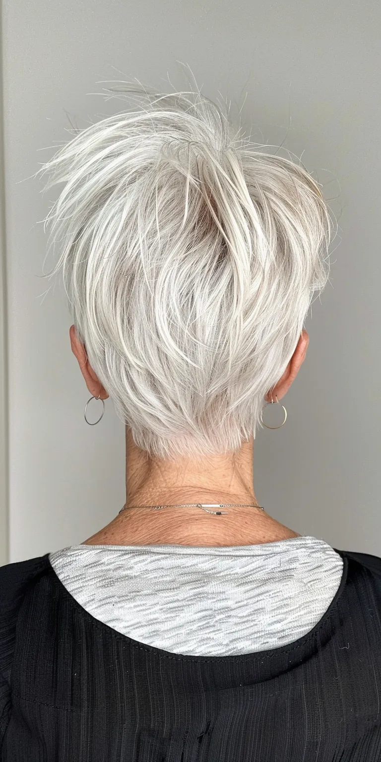 pixie haircuts for older women Asymmetric cut, Short brush Digital perm, Pixie Pompadour