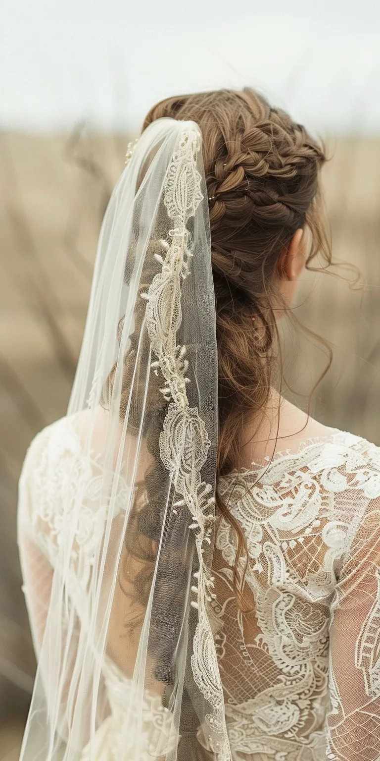 long hair wedding styles Boho braids, Milkmaid braid, Waterfall Feathered hair, Updo