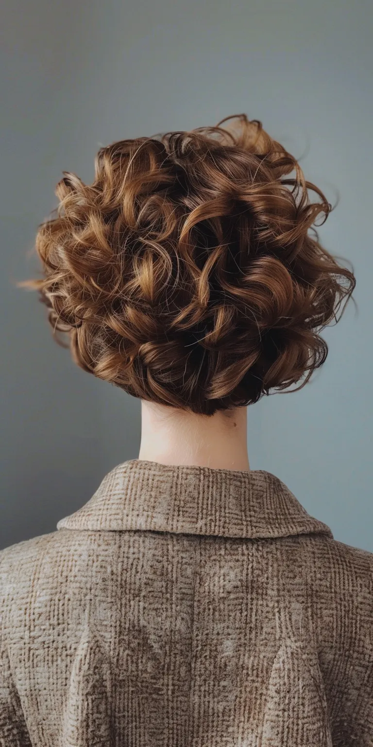 short curly haircuts Updo, Digital perm, Chignon, Asymmetric cut, Milkmaid braid