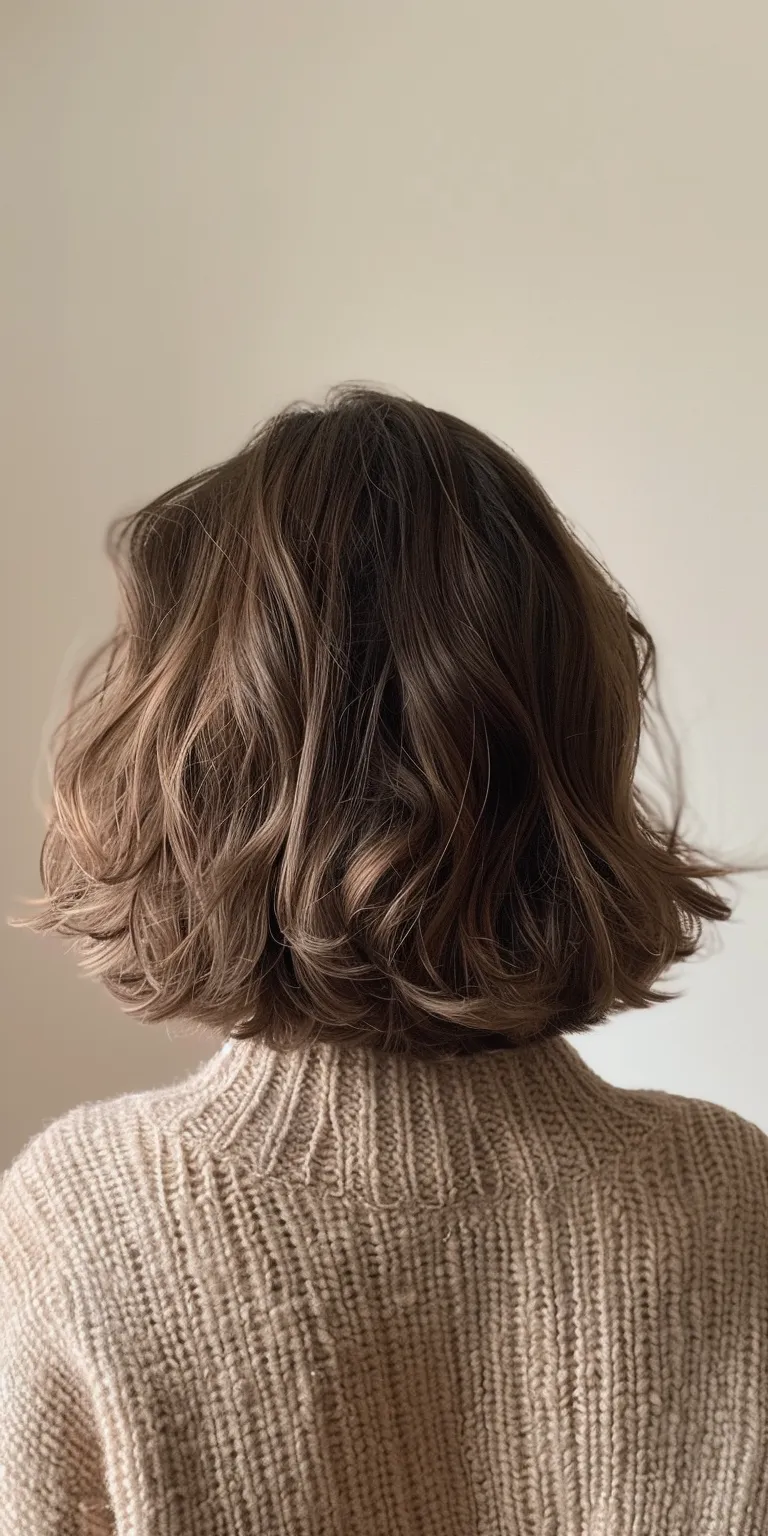 wavy bob Short brush cut, Digital perm, Asymmetric Layered hair, Bob cut