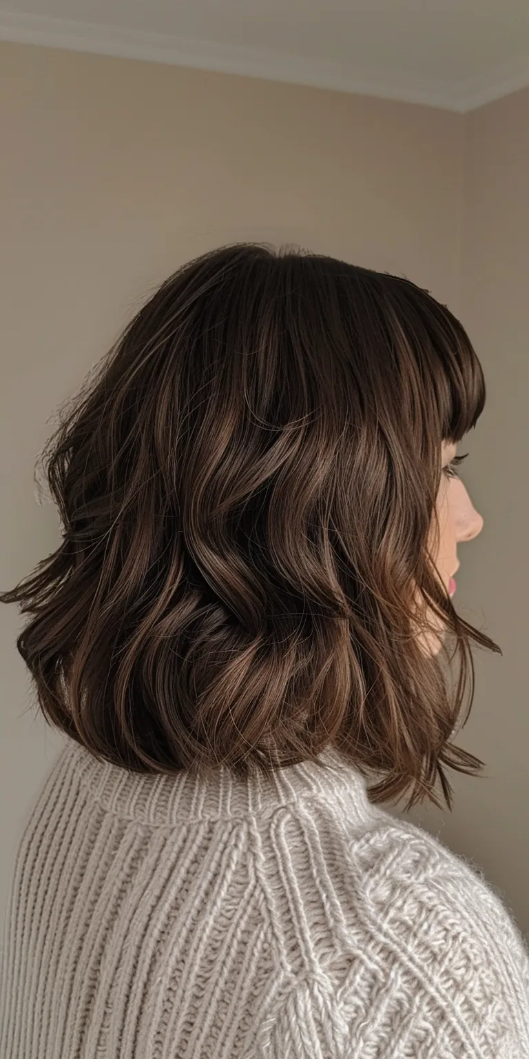 fringe bangs Asymmetric cut, Layered hair, Digital perm, Bob Japanese women's hairstyles