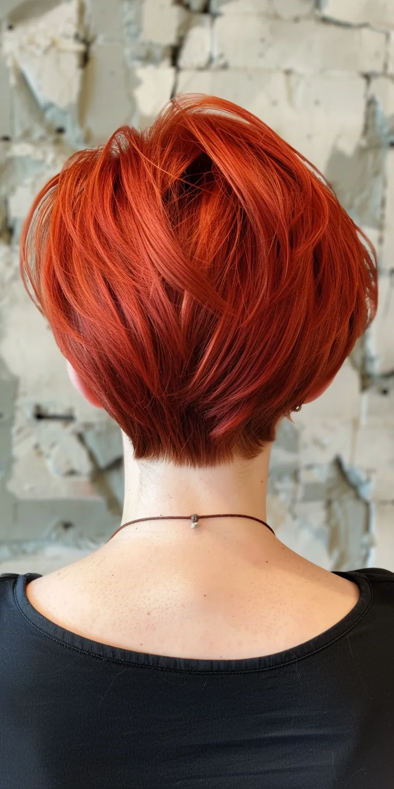 short red hair styles Asymmetric cut, Chignon, Butterfly haircut, French twist, Pixie cut