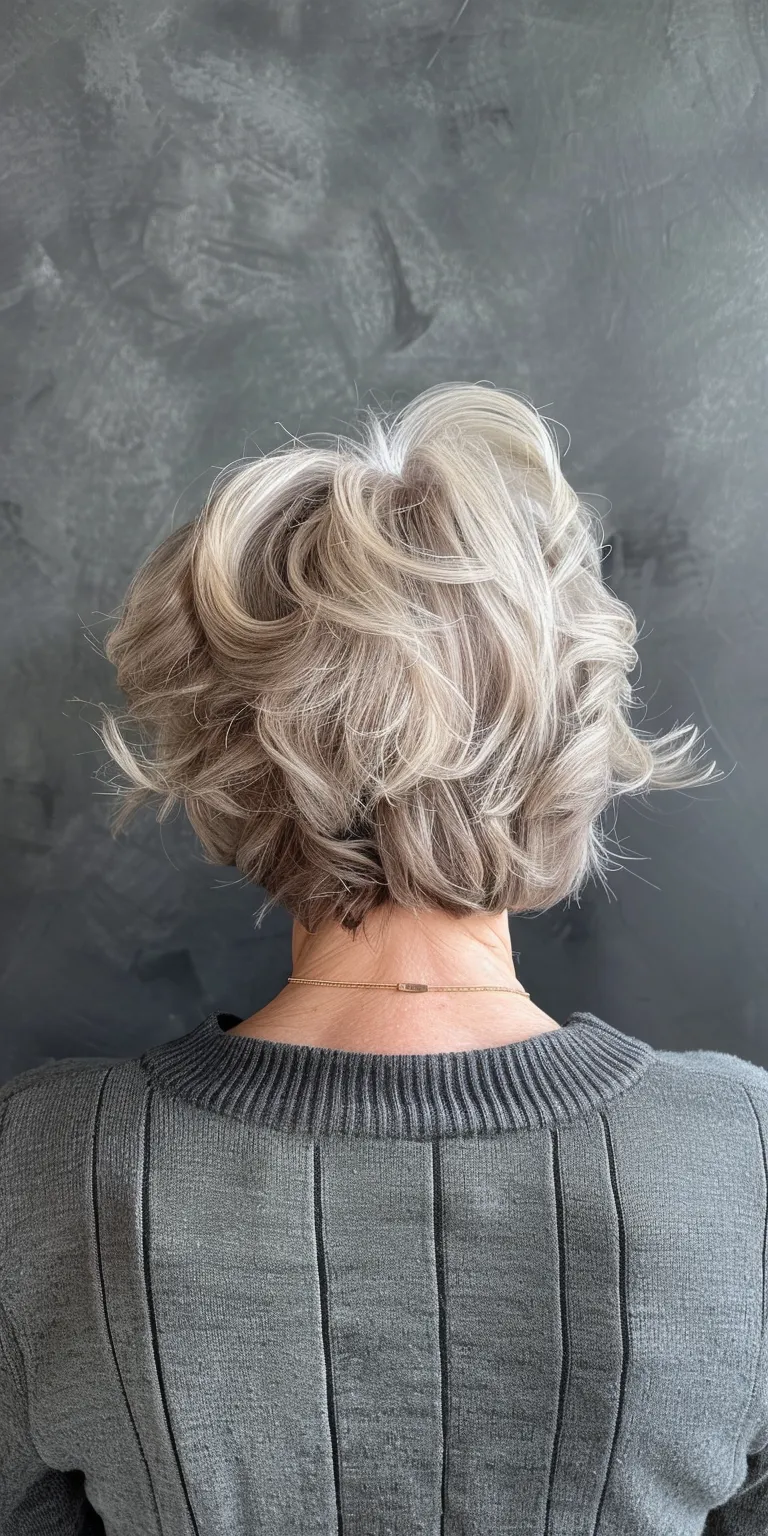 hairstyles for women over 70 Asymmetric cut, Digital perm, Updo, Layered hair, Chignon