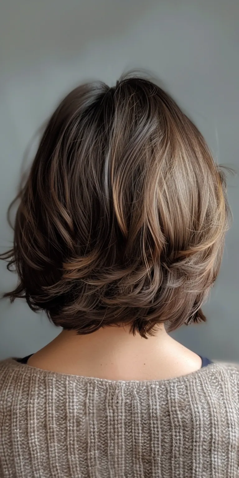 mid length bob Asymmetric cut, Layered hair, Digital perm, Professional Bob cut