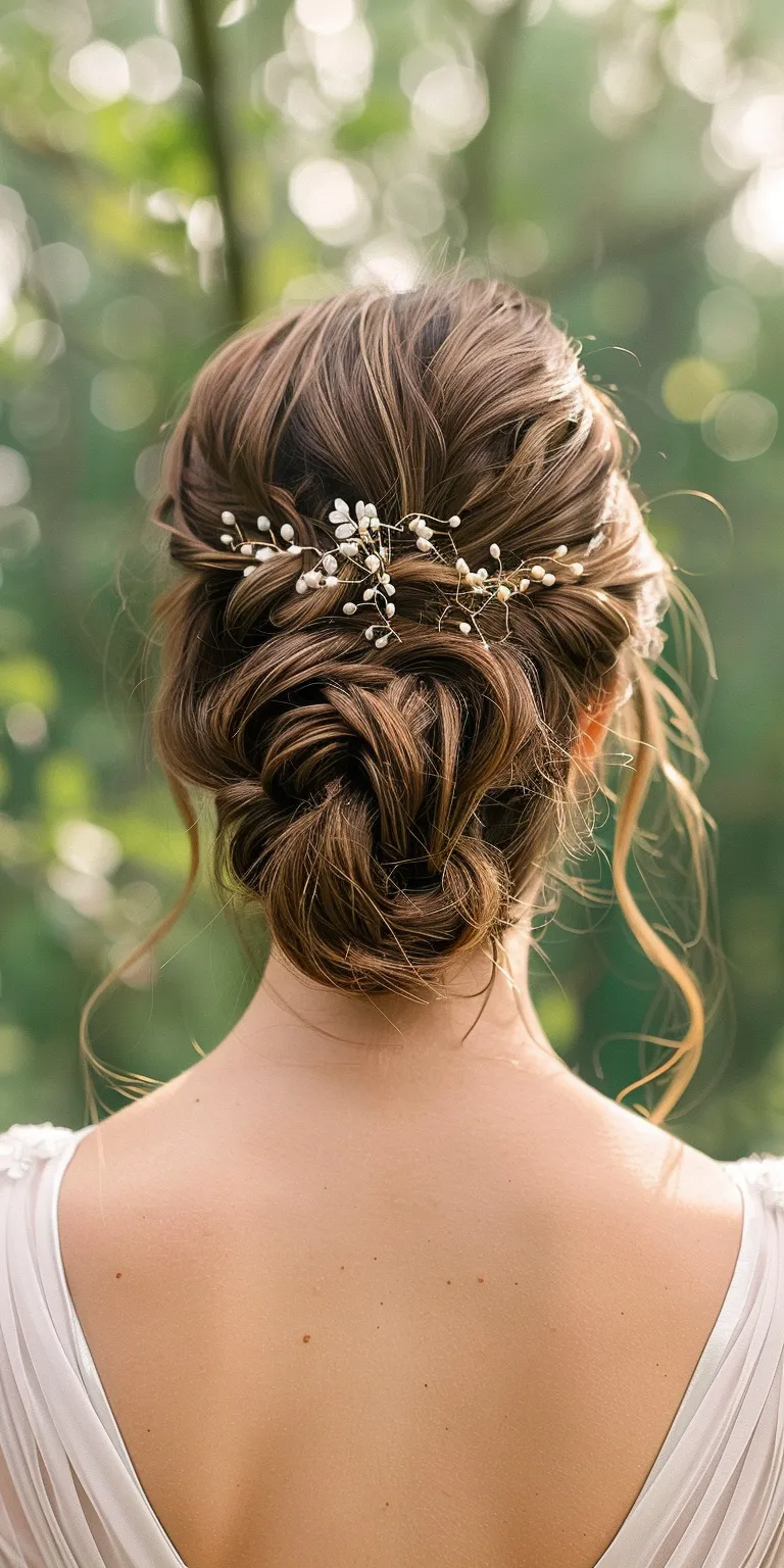 bridesmaid hairstyles Updo, Milkmaid braid, Chignon, Boho braids, Waterfall braids