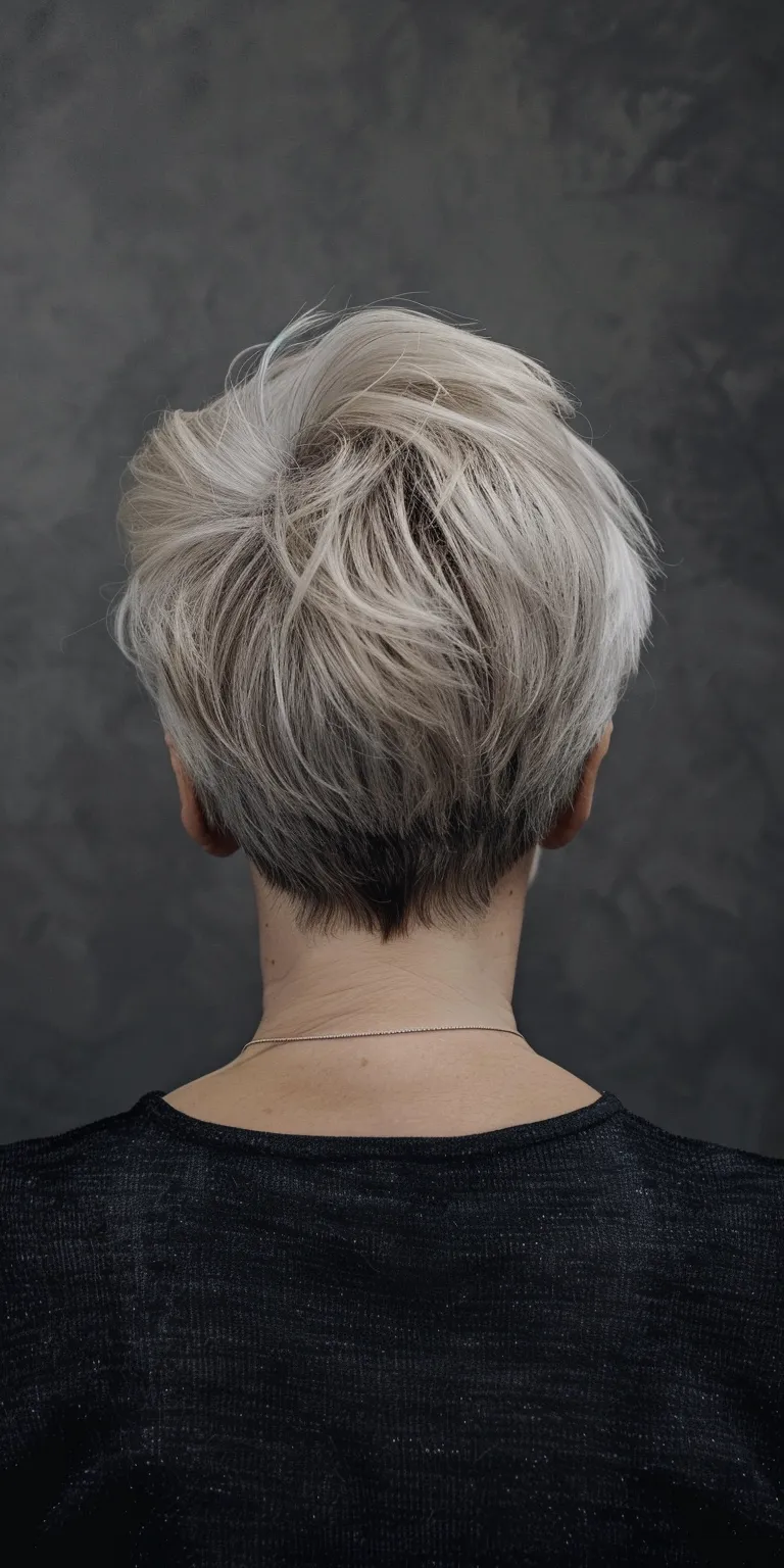 hair styles for over 60s Asymmetric cut, Short brush Pixie Feathered hair, Tonsure