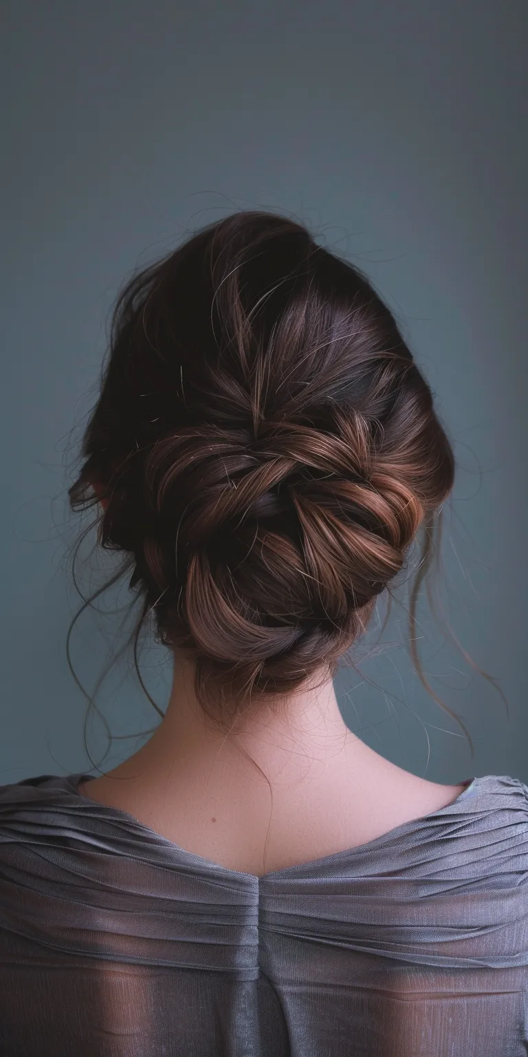 modern hairstyles Updo, Chignon, French braid, twist, Ballerina bun