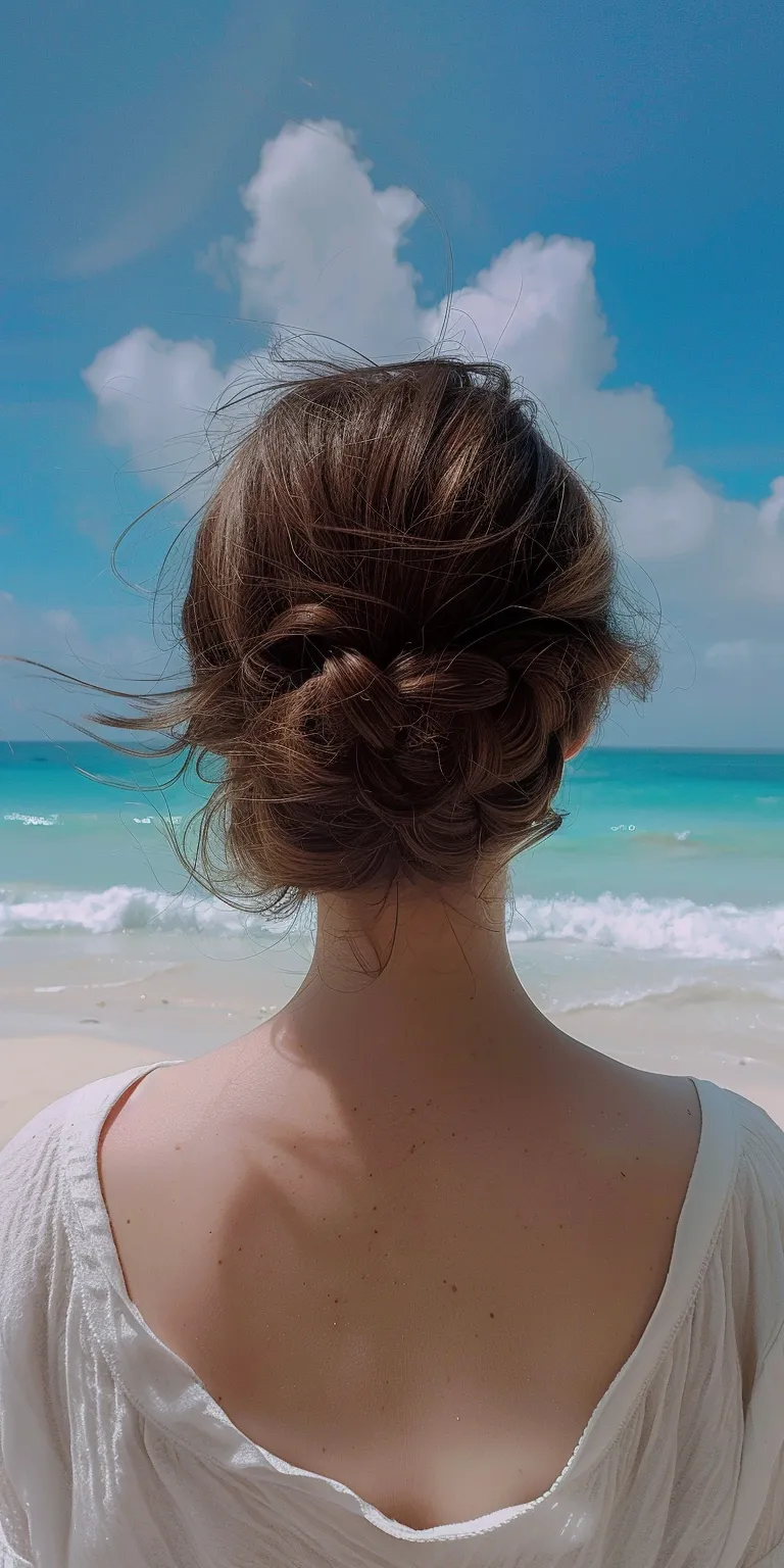 beach hairstyles Chignon, Updo, Milkmaid braid, French twist, braid