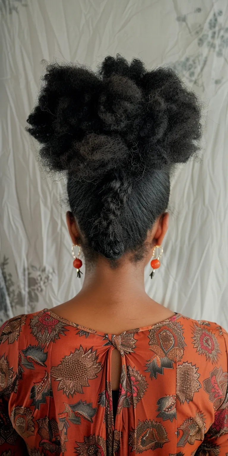 natural hair styles Afro puffs, Kinky hair, French twist, Updo, Chignon