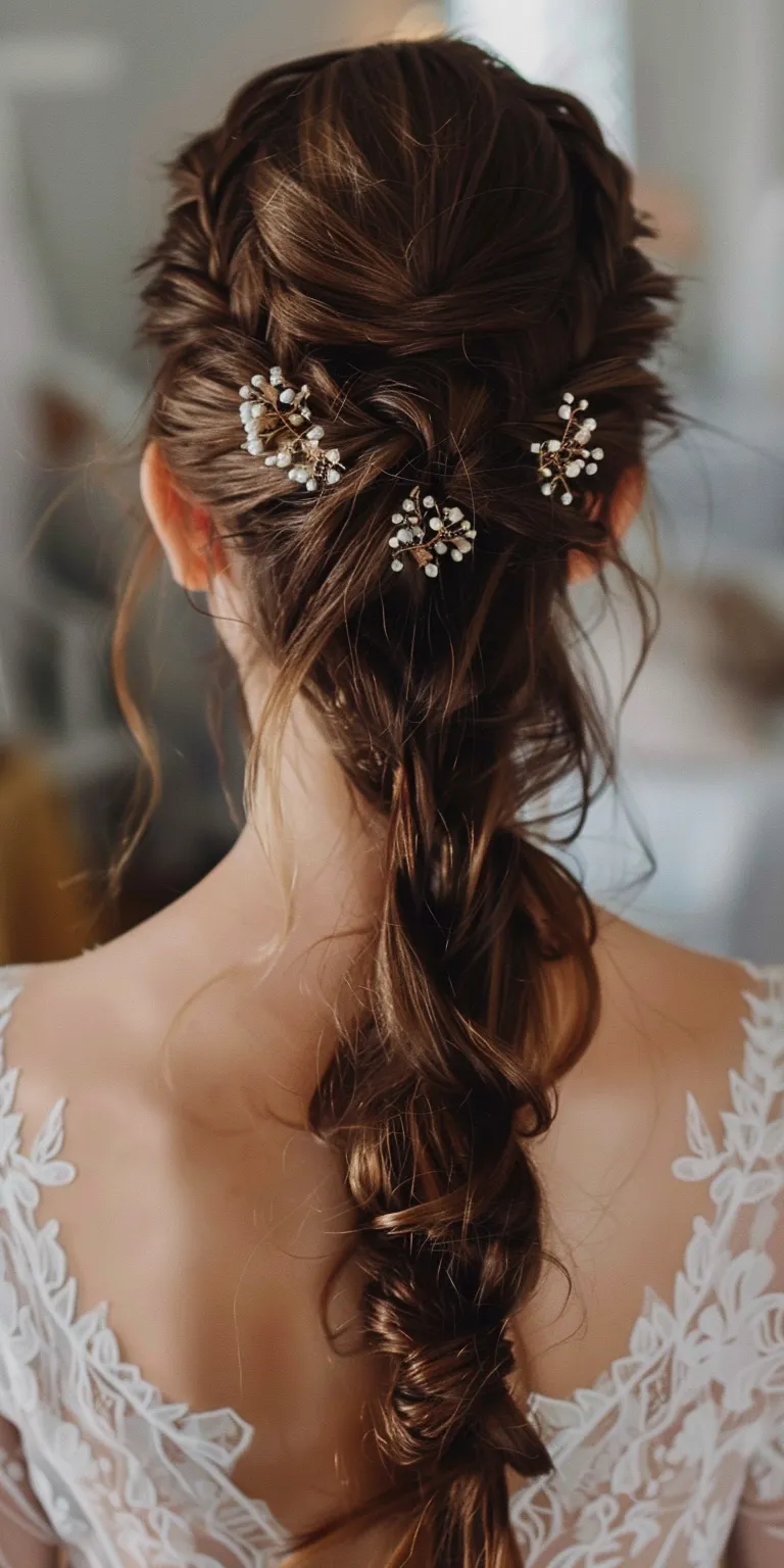 bridal hairstyles Boho braids, Waterfall Milkmaid braid, Updo, Chignon