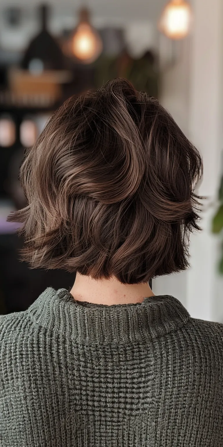 short layered hairstyles Asymmetric cut, Layered hair, Digital perm, Short brush Bob cut