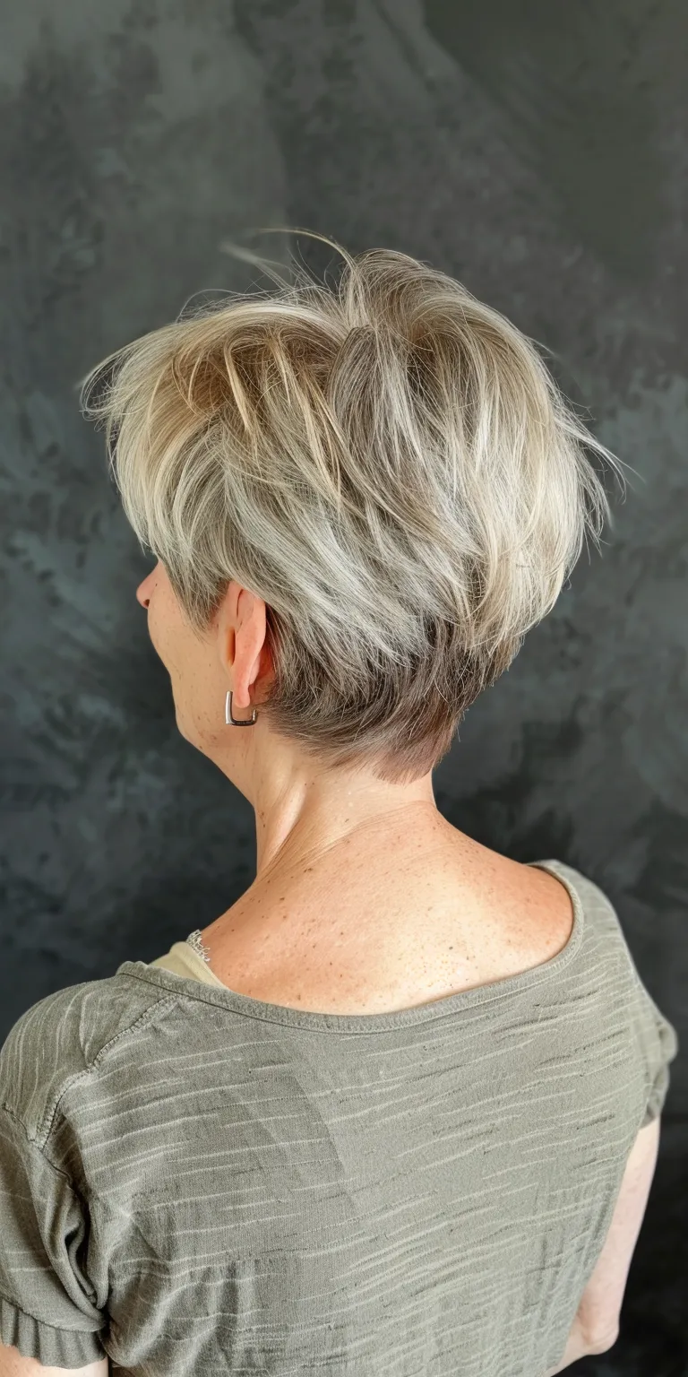 short hairstyles for women over 50 Asymmetric cut, Short brush Pixie Pompadour, Digital perm