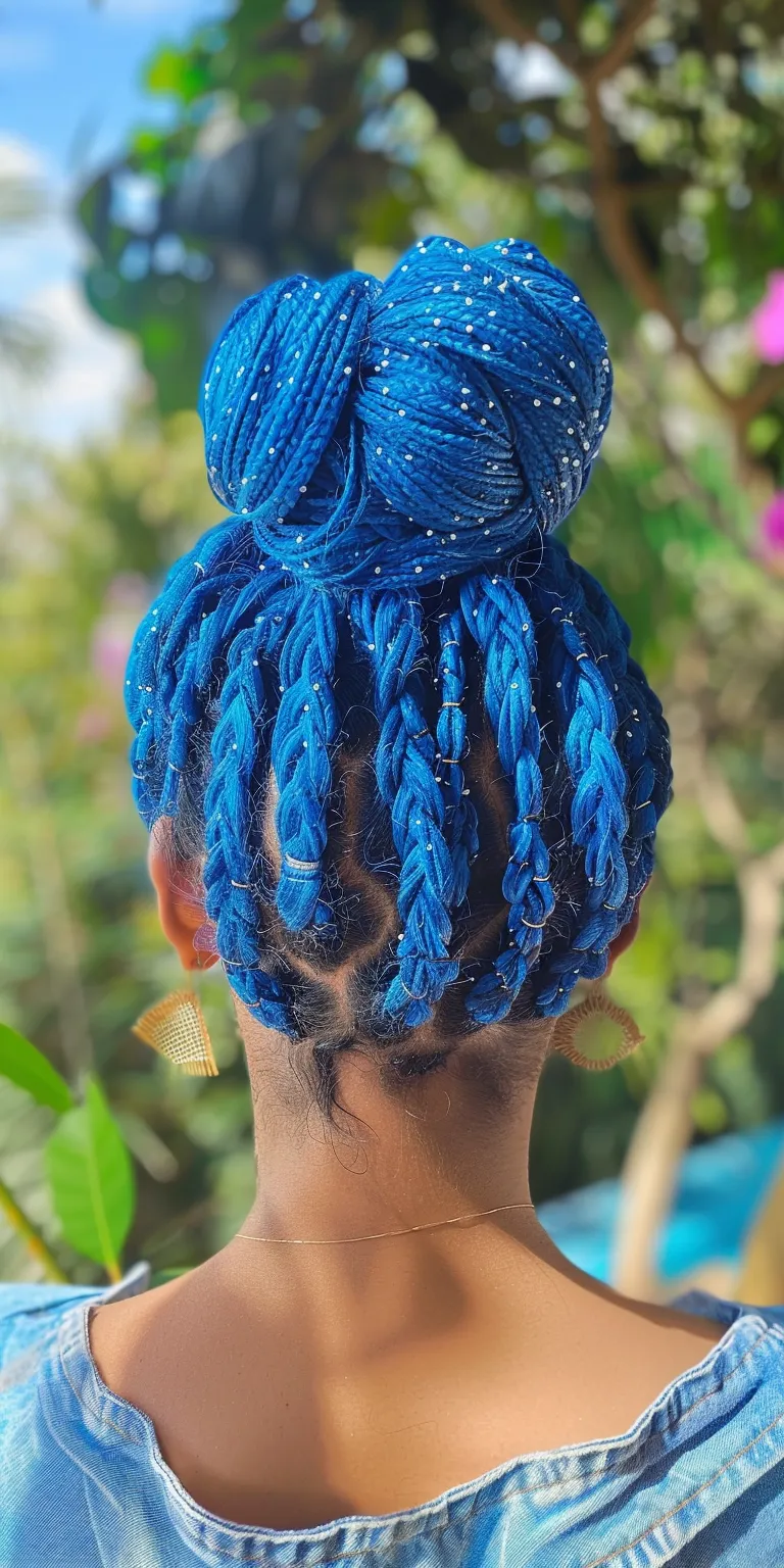 blue box braids Waterfall braids, Hair twists, Crochet French twist, Mermaid hair