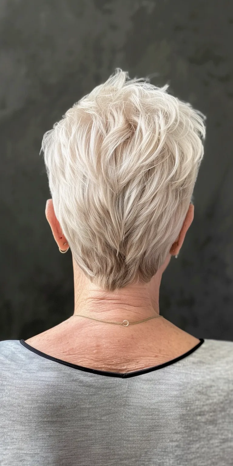 short hairstyles for older women Asymmetric cut, Short brush Digital perm, Frosted tips, Tonsure