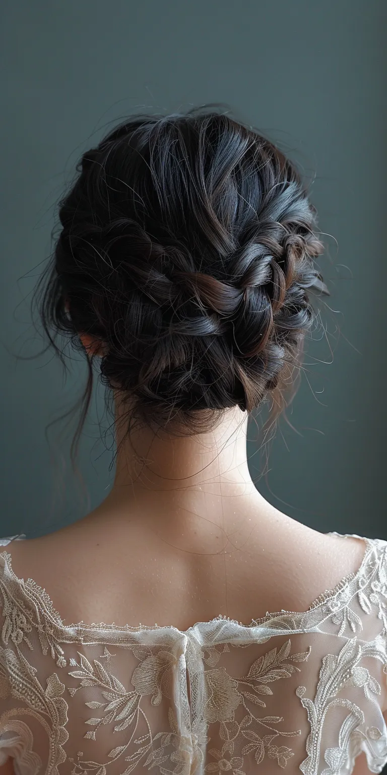 korean hairstyle Milkmaid braid, Updo, Waterfall braids, Chignon, French braid