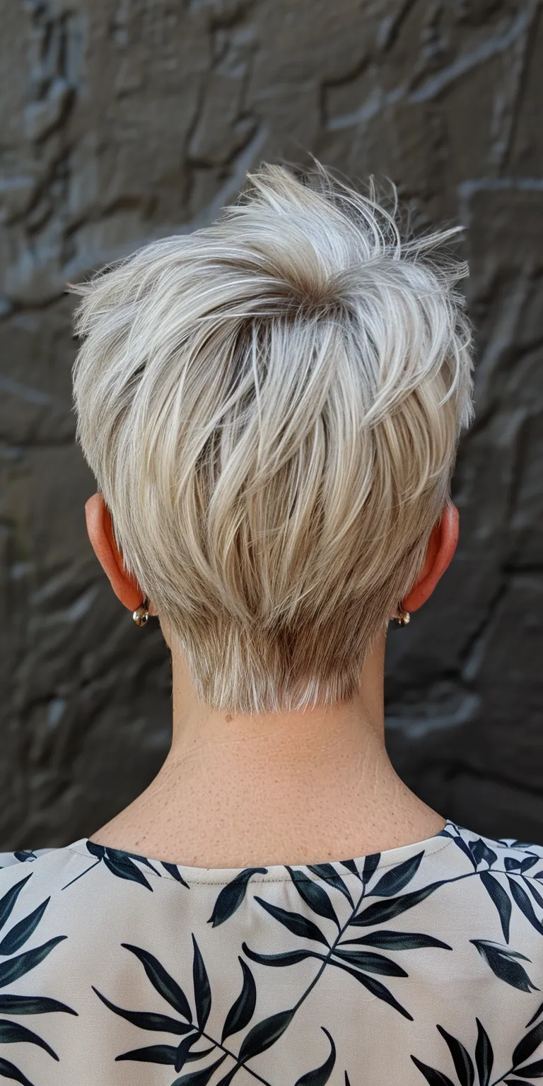 hairstyles for women over 70 Asymmetric cut, Pixie Short brush Pompadour, back and sides