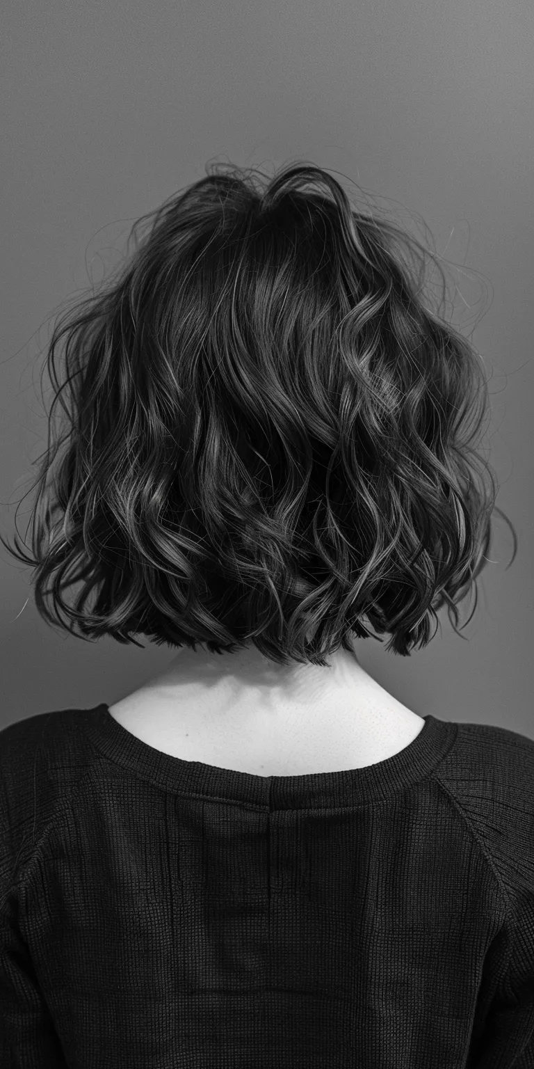 wavy lob Asymmetric cut, Digital perm, Bob Layered hair, Ringlets